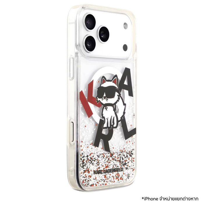 เคสกันกระแทก KARL Scattered Choupette Liquid Glitter MagSafe สำหรับ iPhone 17 Pro Max - Transparent