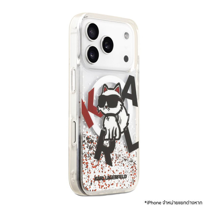เคสกันกระแทก KARL Scattered Choupette Liquid Glitter MagSafe สำหรับ iPhone 17 Pro - Transparent