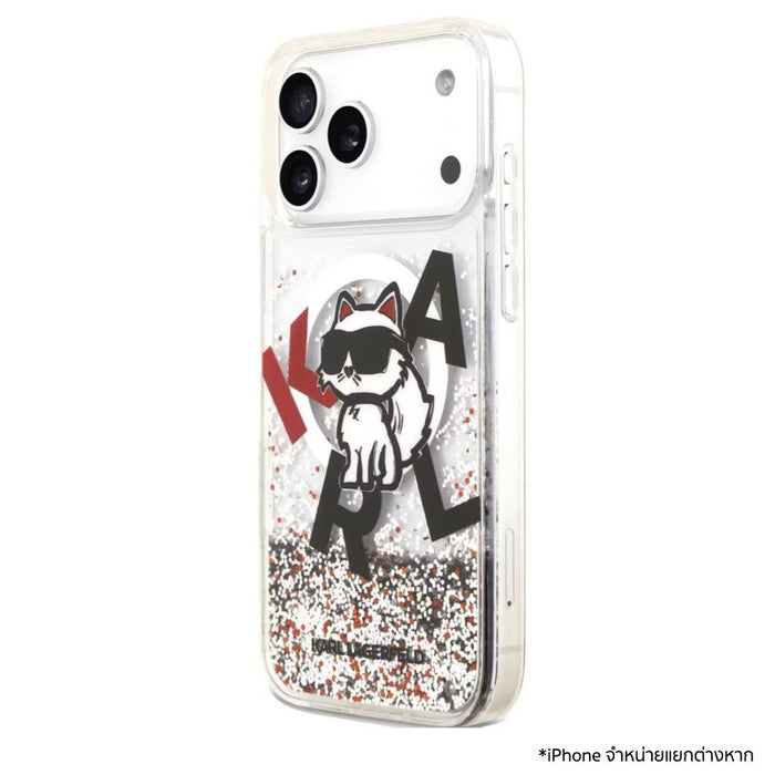 เคสกันกระแทก KARL Scattered Choupette Liquid Glitter MagSafe สำหรับ iPhone 17 Pro Max - Transparent