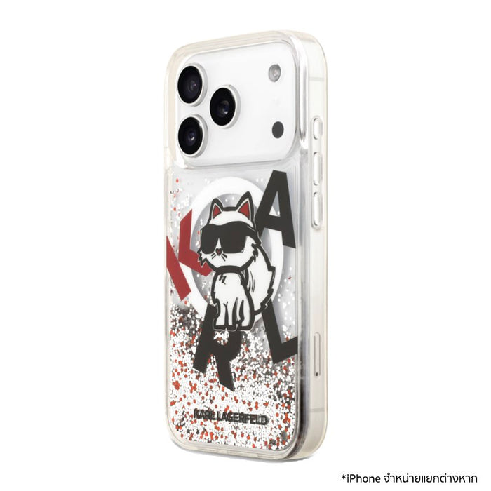 เคสกันกระแทก KARL Scattered Choupette Liquid Glitter MagSafe สำหรับ iPhone 17 Pro - Transparent