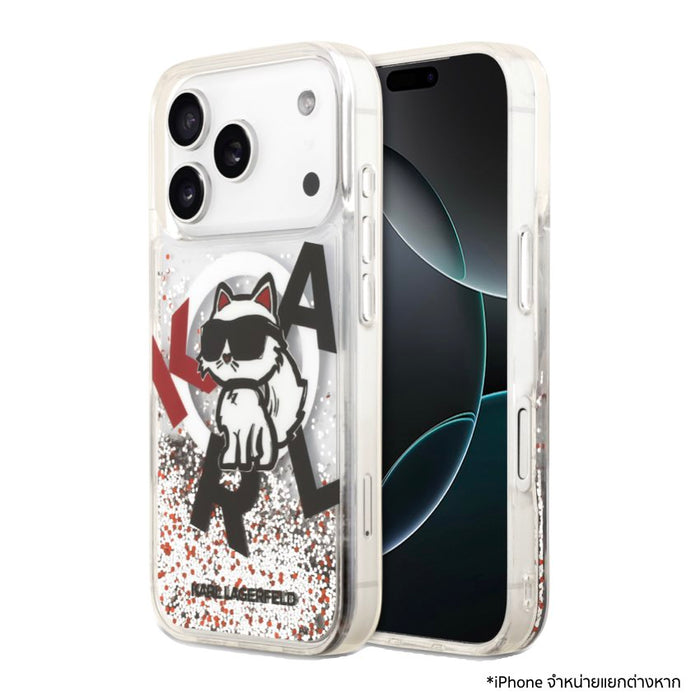 เคสกันกระแทก KARL Scattered Choupette Liquid Glitter MagSafe สำหรับ iPhone 17 Pro - Transparent