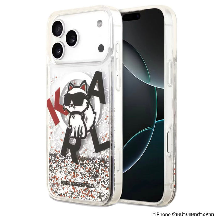 เคสกันกระแทก KARL Scattered Choupette Liquid Glitter MagSafe สำหรับ iPhone 17 Pro Max - Transparent