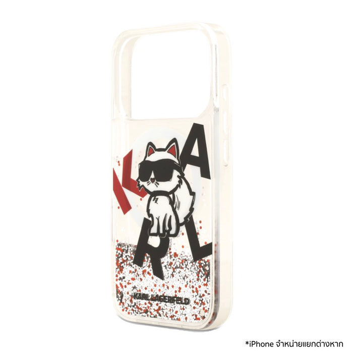 เคสกันกระแทก KARL Scattered Choupette Liquid Glitter MagSafe สำหรับ iPhone 17 Pro - Transparent