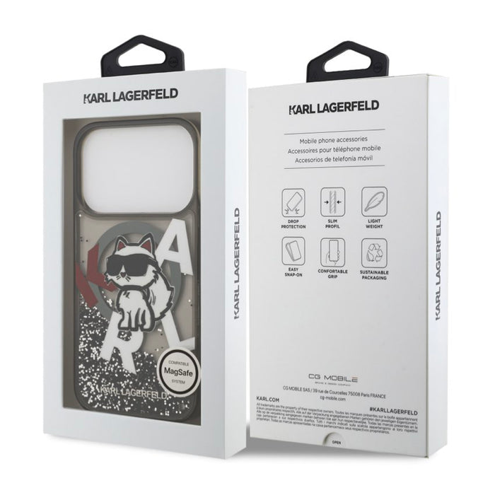เคสกันกระแทก KARL Scattered Choupette Liquid Glitter MagSafe สำหรับ iPhone 17 Pro Max - Black