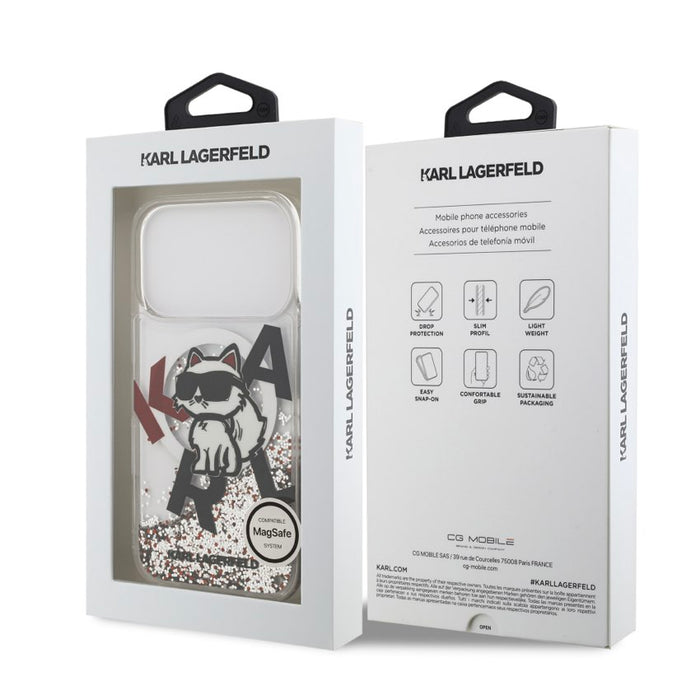 เคสกันกระแทก KARL Scattered Choupette Liquid Glitter MagSafe สำหรับ iPhone 17 Pro - Transparent