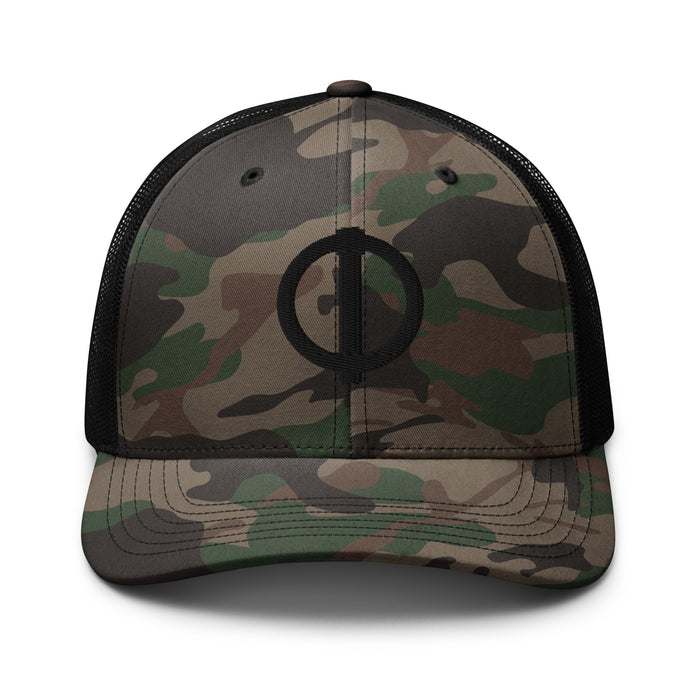 Linchpin Camo trucker hat (Black logo)