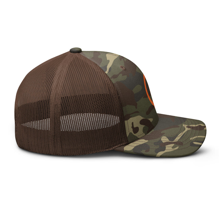 Linchpin Camo trucker hat (Orange logo)