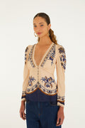 FARM Rio model wearing the Liz Lace Buttoned Blouse