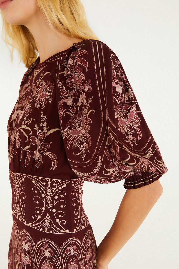 FARM Rio model wearing the Liz Burgundy Maxi Dress