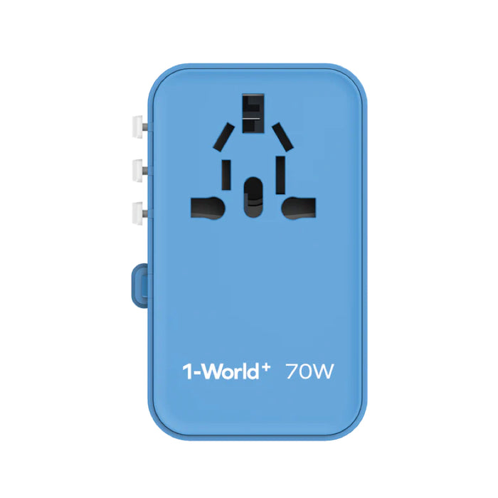 หัวชาร์จ Momax 1-World+ GaN 70W พร้อมสาย USB-C ในตัว (3 พอร์ต) สี Blue