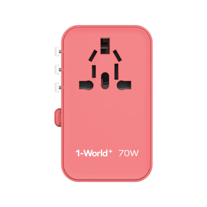 หัวชาร์จ Momax 1-World+ GaN 70W พร้อมสาย USB-C ในตัว (3 พอร์ต) สี Red