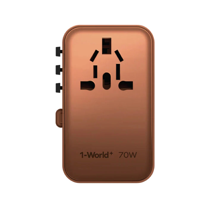 หัวชาร์จ Momax 1-World+ GaN 70W พร้อมสาย USB-C ในตัว (3 พอร์ต) สี Sandstone