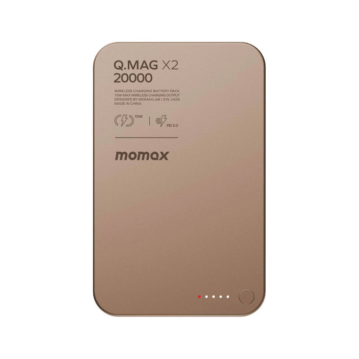 แบตเตอรี่สำรองไร้สาย Momax Q.Mag X2 20000 mAh รุ่นที่ 2 - Gold แบรนด์ MOMAX