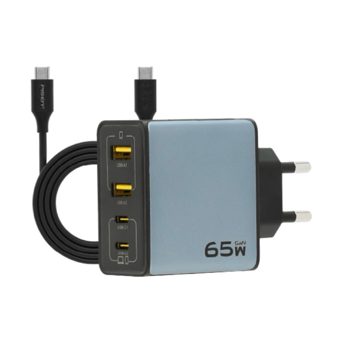 ชุดหัวชาร์จ Pisen BOLT Lite 65W GaN พร้อมสาย รองรับ PPS และชาร์จเร็วสูงสุด 65W ผ่าน 4 พอร์ต 2C2A ขนาดกะทัดรัด เหมาะสำหรับโน้ตบุ๊กและสมาร์ทโฟน