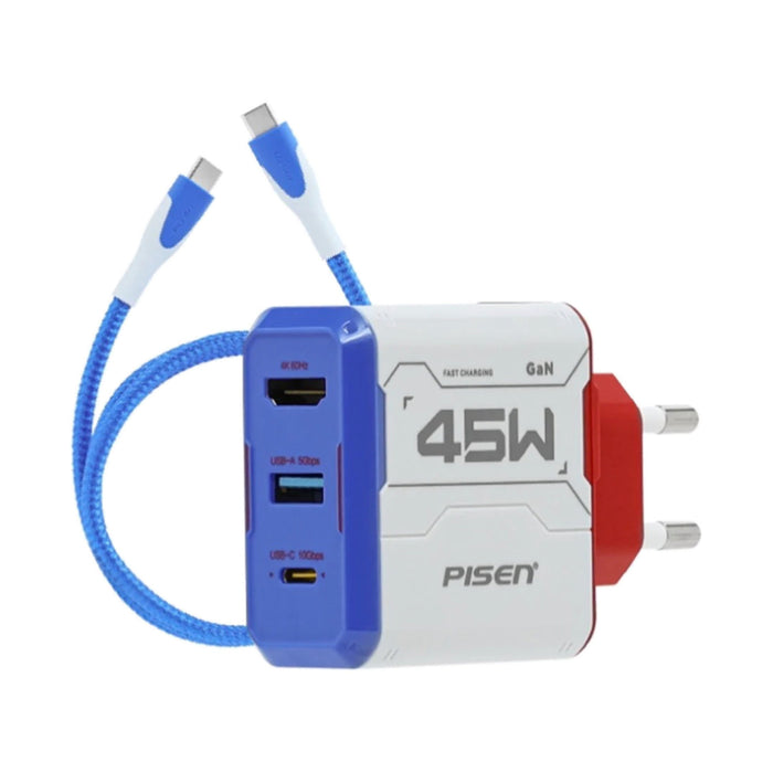 PISEN Gamer Utility 45W GaNHub Fast Charger ชาร์จเร็วด้วยเทคโนโลยี GaN พอร์ต USB-C, USB-A และ HDMI รองรับ 4K@60Hz พกพาง่าย ปลอดภัยทุกการใช้งาน