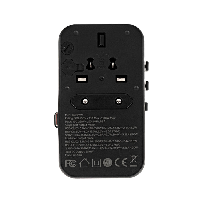 หัวชาร์จ PISEN Global Travel 65W 5-Port GaN - Black