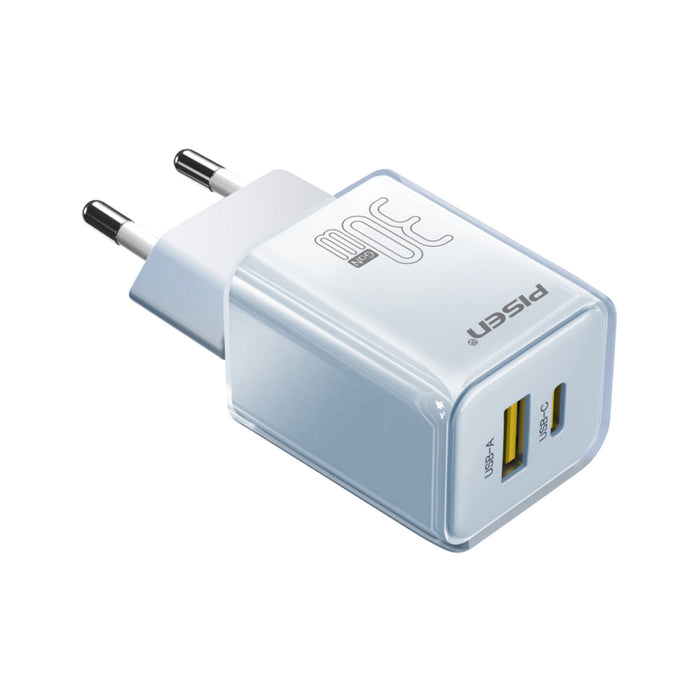 หัวชาร์จ Pisen Quick GaN USB-C + USB-A 30 วัตต์ สี Blue แบรนด์ PISEN