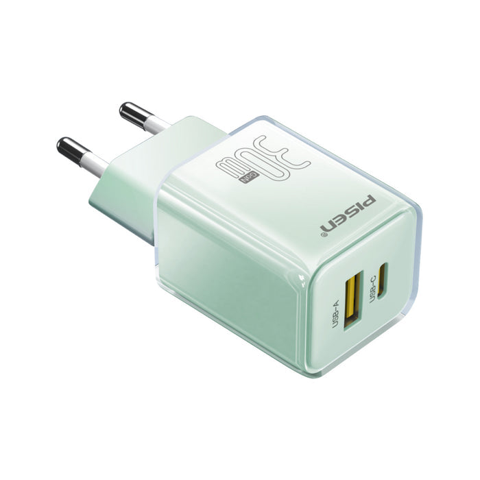 หัวชาร์จ Pisen Quick GaN USB-C + USB-A 30 วัตต์ สี Green แบรนด์ PISEN