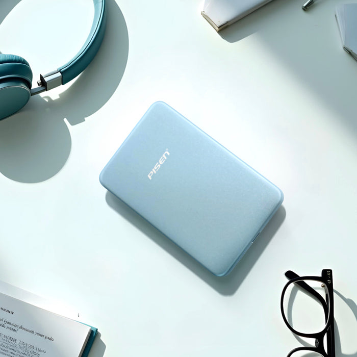 PISEN TP-D148 SleekVolt สีฟ้า 10,000mAh แบตสำรองชาร์จเร็วและรองรับชาร์จไร้สาย