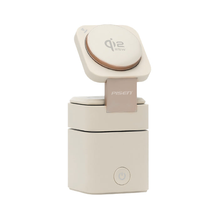 PISEN Ultra Desktop MagStation Changer 65W สีชมพู แท่นชาร์จไร้สาย 3 อุปกรณ์ พร้อม USB-C 65W ในตัว ชาร์จโน้ตบุ๊ก มือถือ หูฟัง และสมาร์ทวอทช์ได้สะดวก