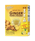 Packaging of Prince of Peace Instant Tea Ginger Honey Crystals with Lemon Flavor, showing a cup with tea, ginger roots, and lemons.