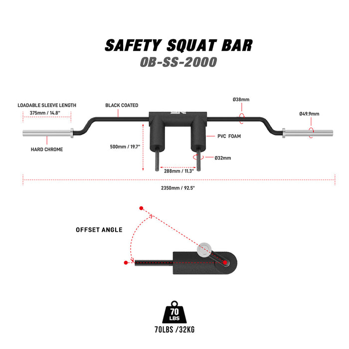 Safety Squat Bar 2000 Dimension