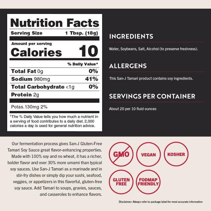 San-J Gluten Free Tamari Soy Sauce, 100% Soy, Bulk Family Size, 64 oz San-J