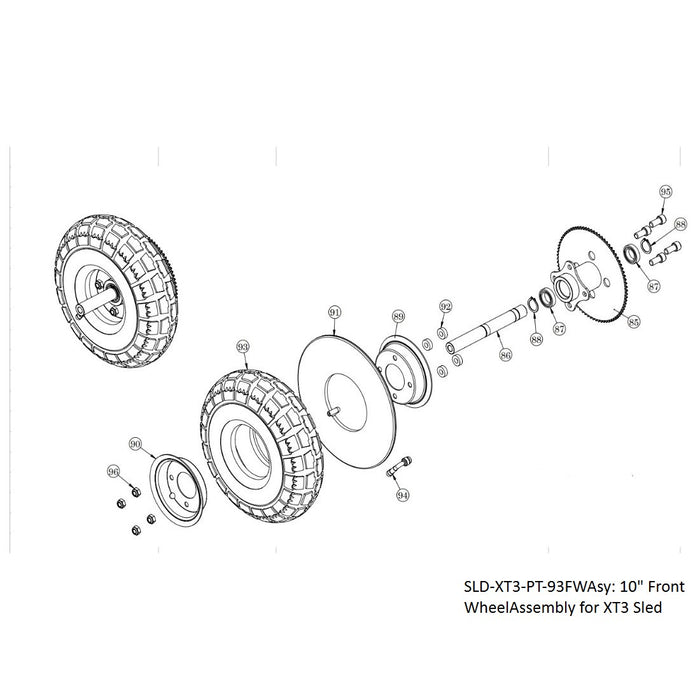 SLD-XT3-PT-93FWAsy: 10" Front WheelAssembly for XT3 Sled
