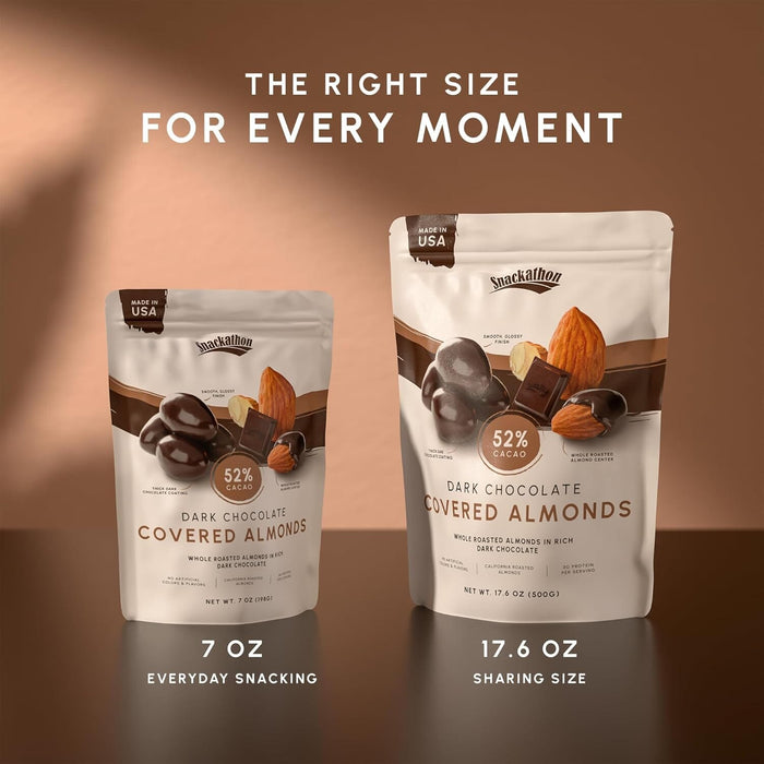 Snackathon 52% Dark Chocolate Covered Almonds, 17.6 oz Resealable Bag Snackathon Foods