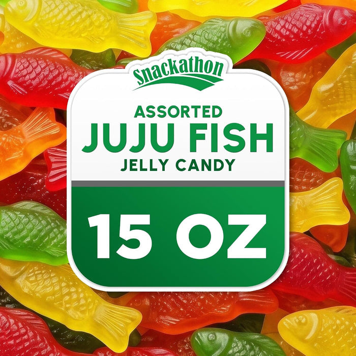 Snackathon Assorted Juju Fish Candy, Lime, Cherry, Orange & Lemon Flavors, 15 Ounce Snackathon