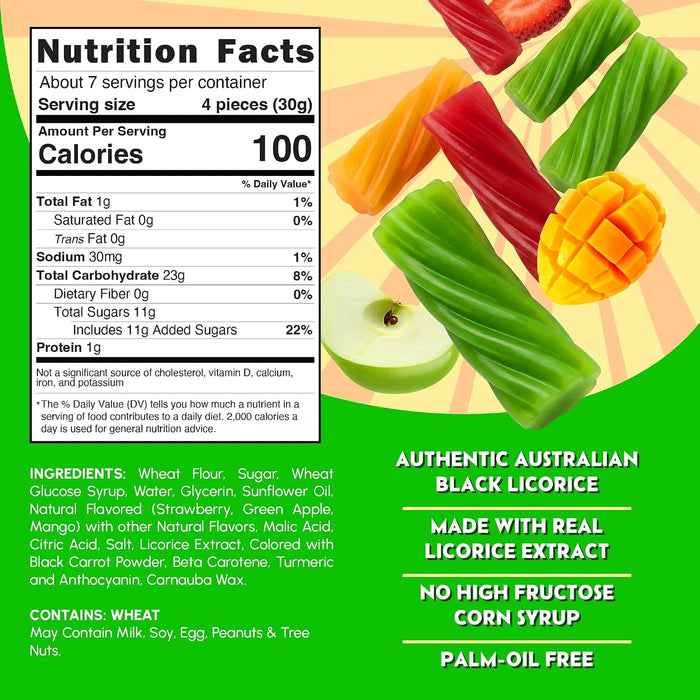 Snackathon Australian Licorice Candy, Natural Mixed Fruit Twists, Soft & Chewy Classic Gourmet Treat for Parties, Candy Bowls & Snacking, Made in Australia Snackathon Foods
