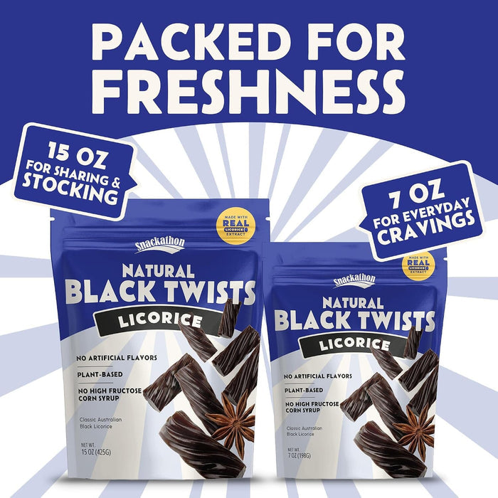 Snackathon Australian Licorice Candy, Natural Black Twists Snackathon