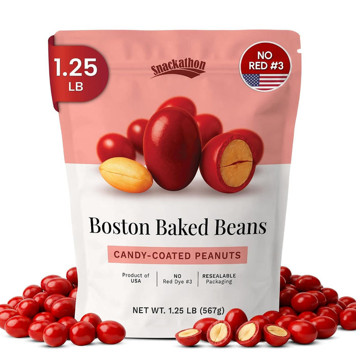 Snackathon Boston Baked Beans Candy, Sweet & Crunchy Red Candy Coated Peanuts Snackathon Boston Baked Beans 1.25 Pound