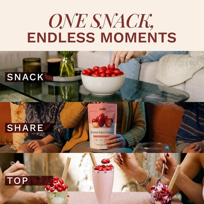 Snackathon Boston Baked Beans Candy, 15 oz – Classic Sweet & Crunchy Red Candy Coated Peanuts in Resealable Bag, Nostalgic Retro Movie Theater Snack, Made in USA Snackathon