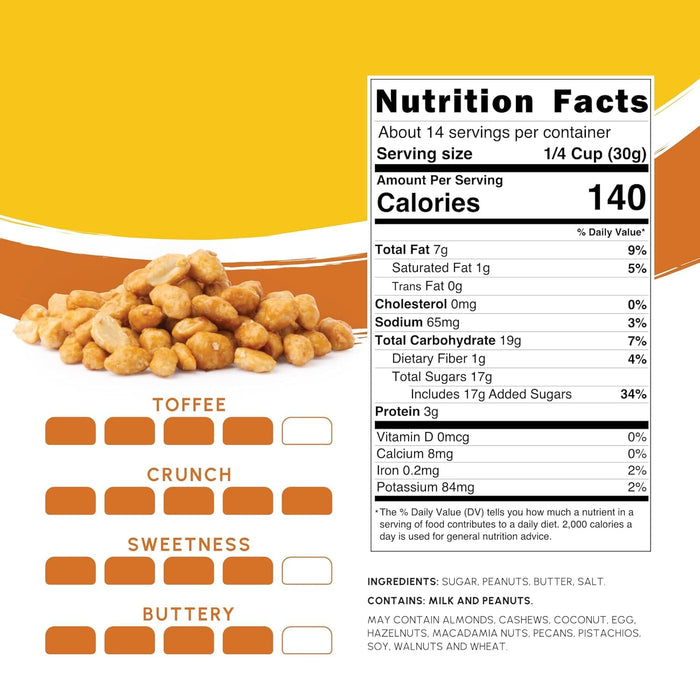 Snackathon Butter Toffee Peanuts, Sweet & Salty Gourmet Candied Nuts – 15 oz Resealable Bag Snackathon Foods