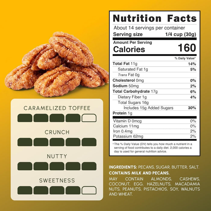 Snackathon Butter Toffee Pecans, Gourmet Glazed Pecans in Resealable Bag, All-Natural Sweet & Crunchy Toffee Coated Snack, Made in USA, Great for Gifting & Charcuterie Boards Snackathon Foods