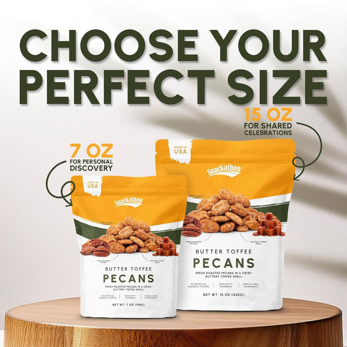 Snackathon Butter Toffee Pecans, Gourmet Glazed Pecans in Resealable Bag, All-Natural Sweet & Crunchy Toffee Coated Snack, Made in USA, Great for Gifting & Charcuterie Boards Snackathon Foods