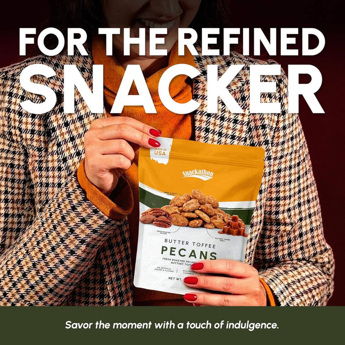 Snackathon Butter Toffee Pecans, Gourmet Glazed Pecans in Resealable Bag, All-Natural Sweet & Crunchy Toffee Coated Snack, Made in USA, Great for Gifting & Charcuterie Boards Snackathon Foods