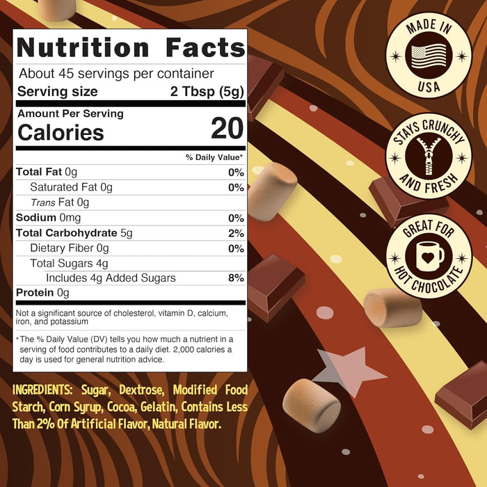 Snackathon Chocolate Mini Dehydrated Marshmallows – 8 oz Resealable Bag (Crunchy Topping for Hot Chocolate, Baking & Desserts) Snackathon