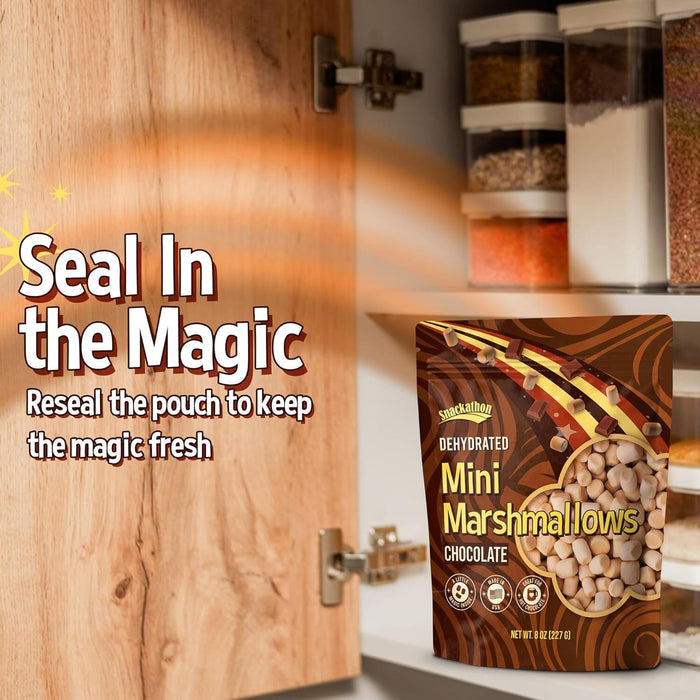 Snackathon Chocolate Mini Dehydrated Marshmallows – 8 oz Resealable Bag (Crunchy Topping for Hot Chocolate, Baking & Desserts) Snackathon