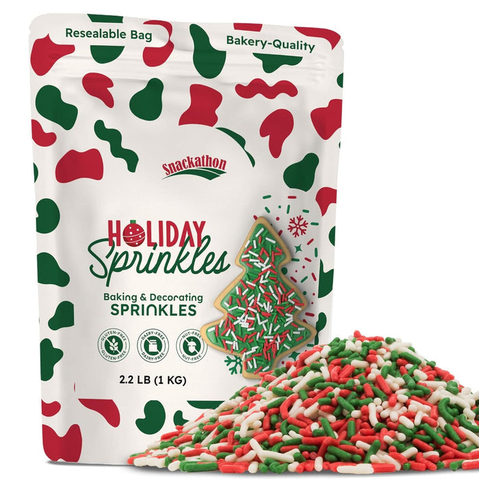 Snackathon Sprinkles for Baking & Decorating, Christmas Sprinkles, 2.2 LB Bulk Holiday Jimmies in Resealable Pouch Snackathon