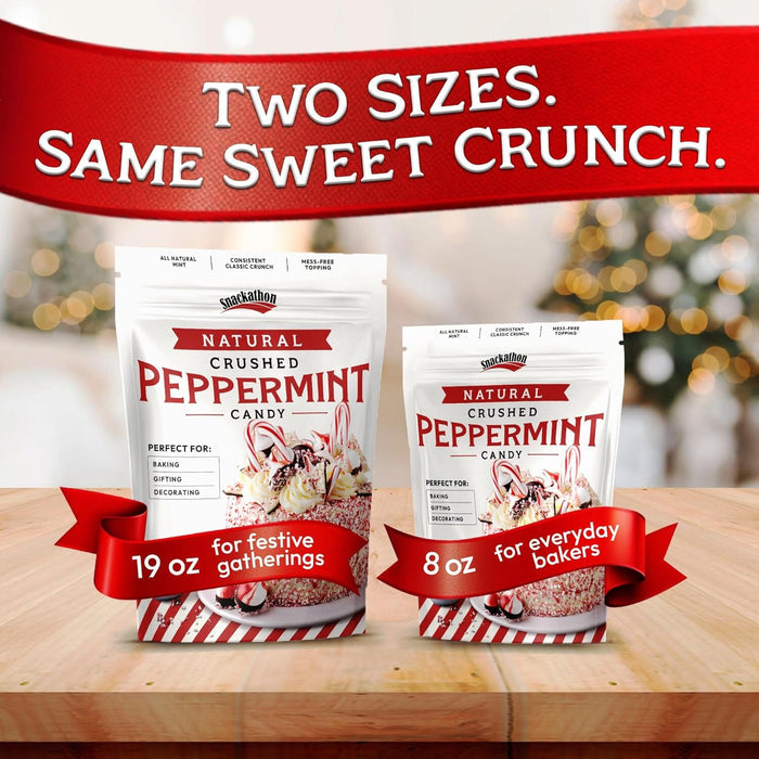 Snackathon Crushed Peppermint Candy Pieces, Natural Red & White Mint Bits, 8 Ounce Snackathon