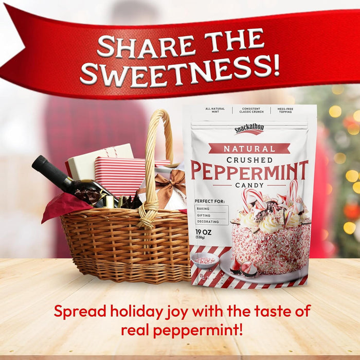Snackathon Crushed Peppermint Candy Pieces, Natural Red & White Mint Bits, 19 Oz Pouch Snackathon