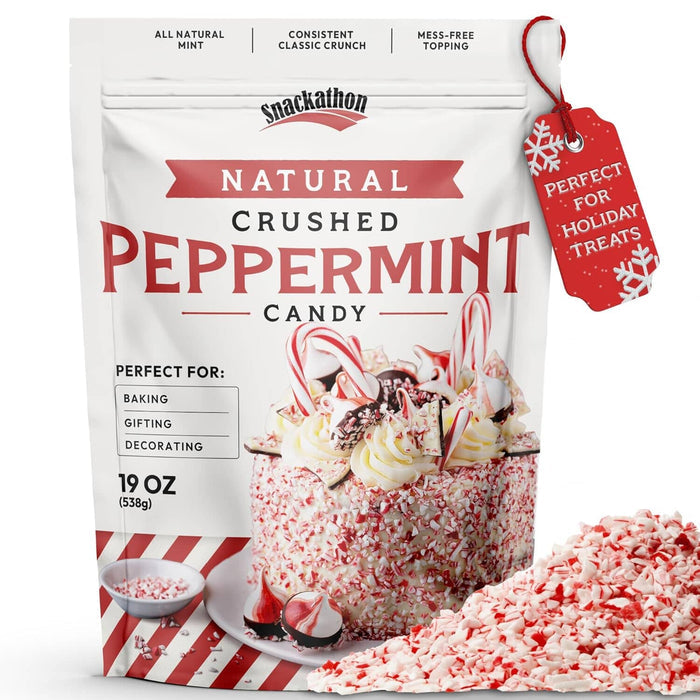 Snackathon Crushed Peppermint Candy Pieces, Natural Red & White Mint Bits, 19 OZ Snackathon