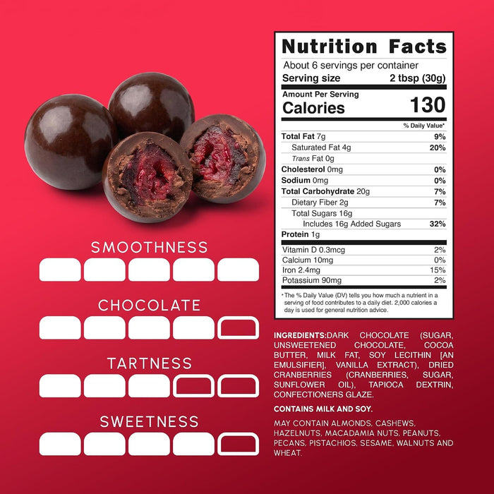 Snackathon Dark Chocolate Covered Cranberries, Chocolate Fruit Snack Gourmet Cranberry Treats Coated in 52% Cacao Dark Chocolate, Resealable Bag for Snacking, Trail Mix & Yogurt, Made in USA Snackathon