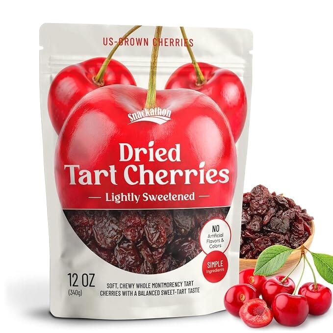 Snackathon Dried Tart Cherries, Lightly Sweetened Chewy Montmorency Sour Cherries Snackathon Dried Cherries 12 Ounce