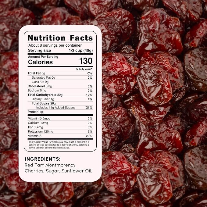 Snackathon Dried Tart Cherries, Lightly Sweetened Chewy Montmorency Sour Cherries Snackathon
