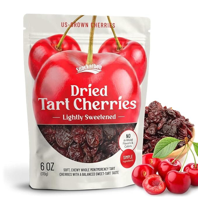 Snackathon Dried Tart Cherries, Lightly Sweetened Chewy Montmorency Sour Cherries Snackathon Dried Cherries 6 Ounce