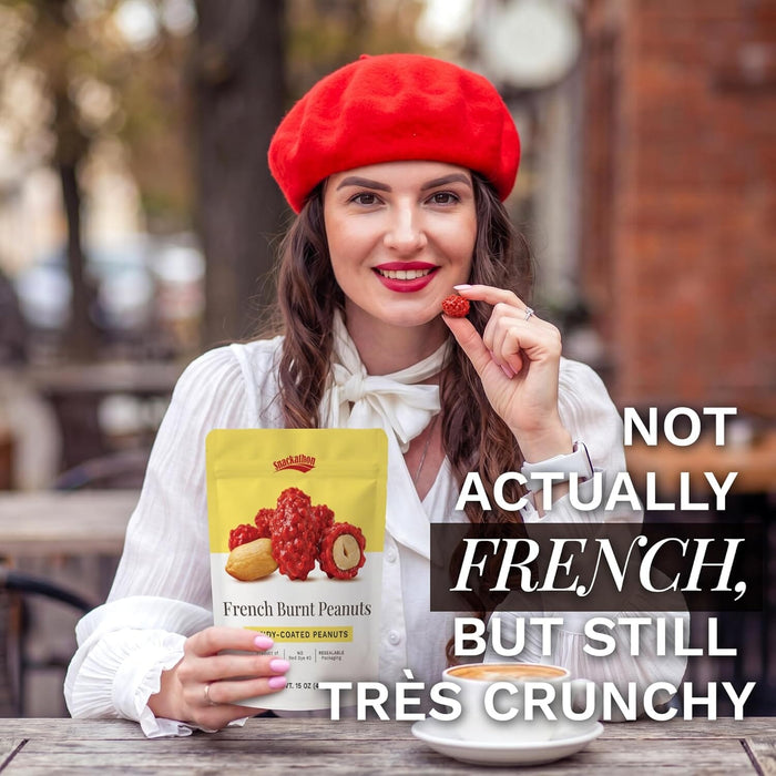 Snackathon French Burnt Peanuts, 15 oz – Classic Red Candy Coated Peanuts in Resealable Bag, Old Fashioned Sweet & Crunchy Snack, Made in USA, Great for Snacking & Sharing Snackathon