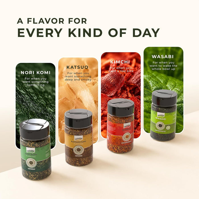 Snackathon Furikake Rice Seasoning 4 Variety Pack, Nori Komi, Katsuo Fumi, Kimchi & Wasabi Flavors Snackathon